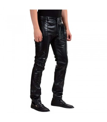 Men Motorcycle Leather Pant Gothic Genuine Night Club 